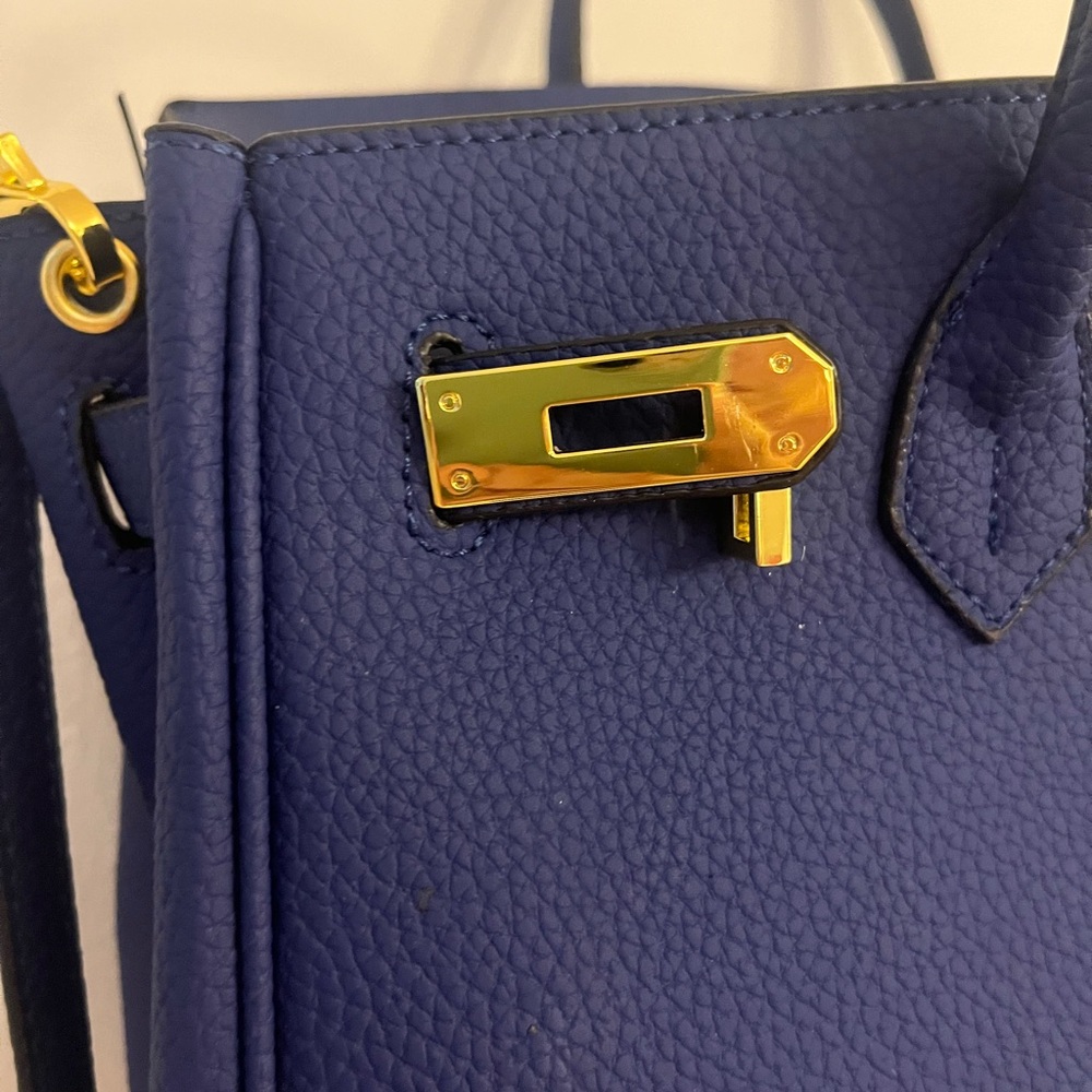 Chic Royal Blue Structured Satchel with Gold Hardware - Picture 7 of 10